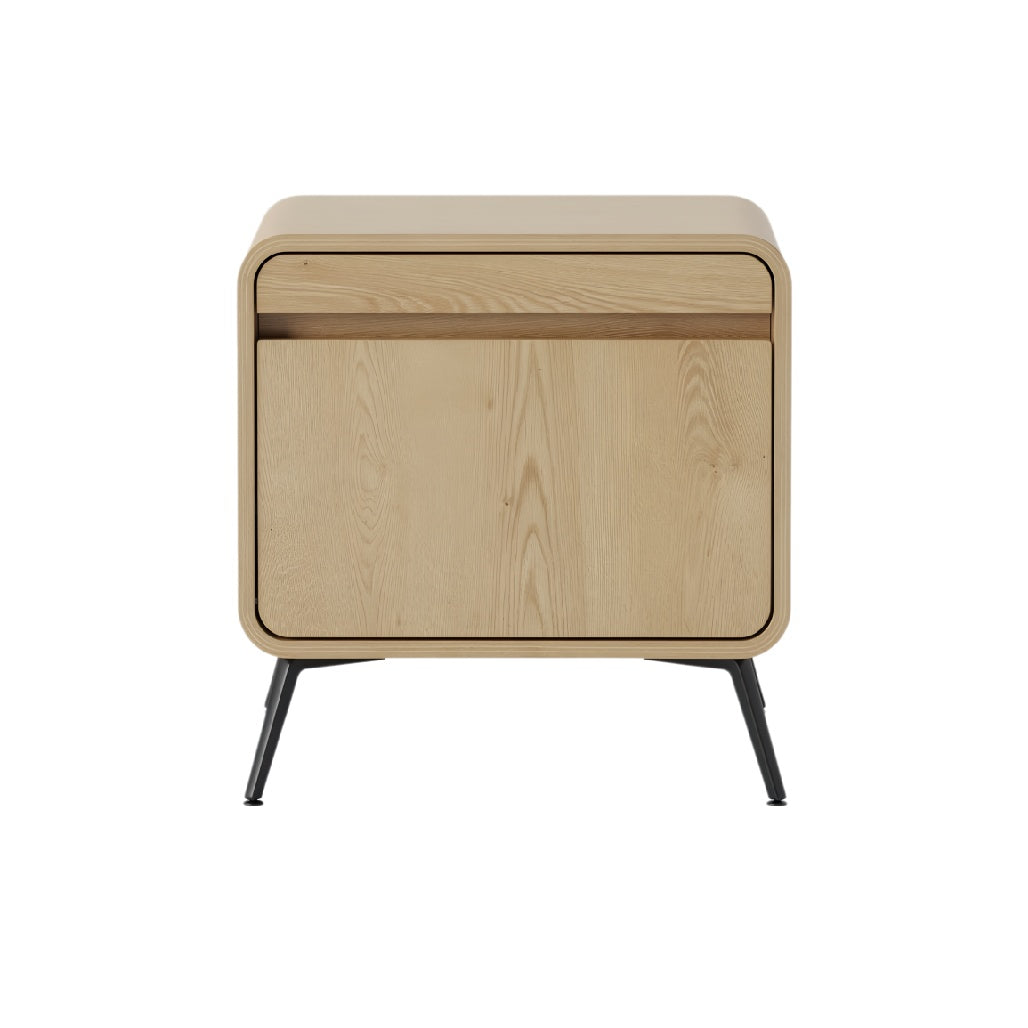 Minimalist Wooden Nightstand with Drawer and Metal Legs