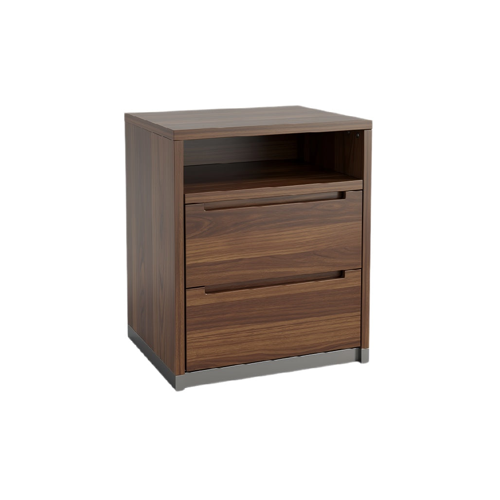 Modern Wooden Nightstand with Drawers and Open Storage Space
