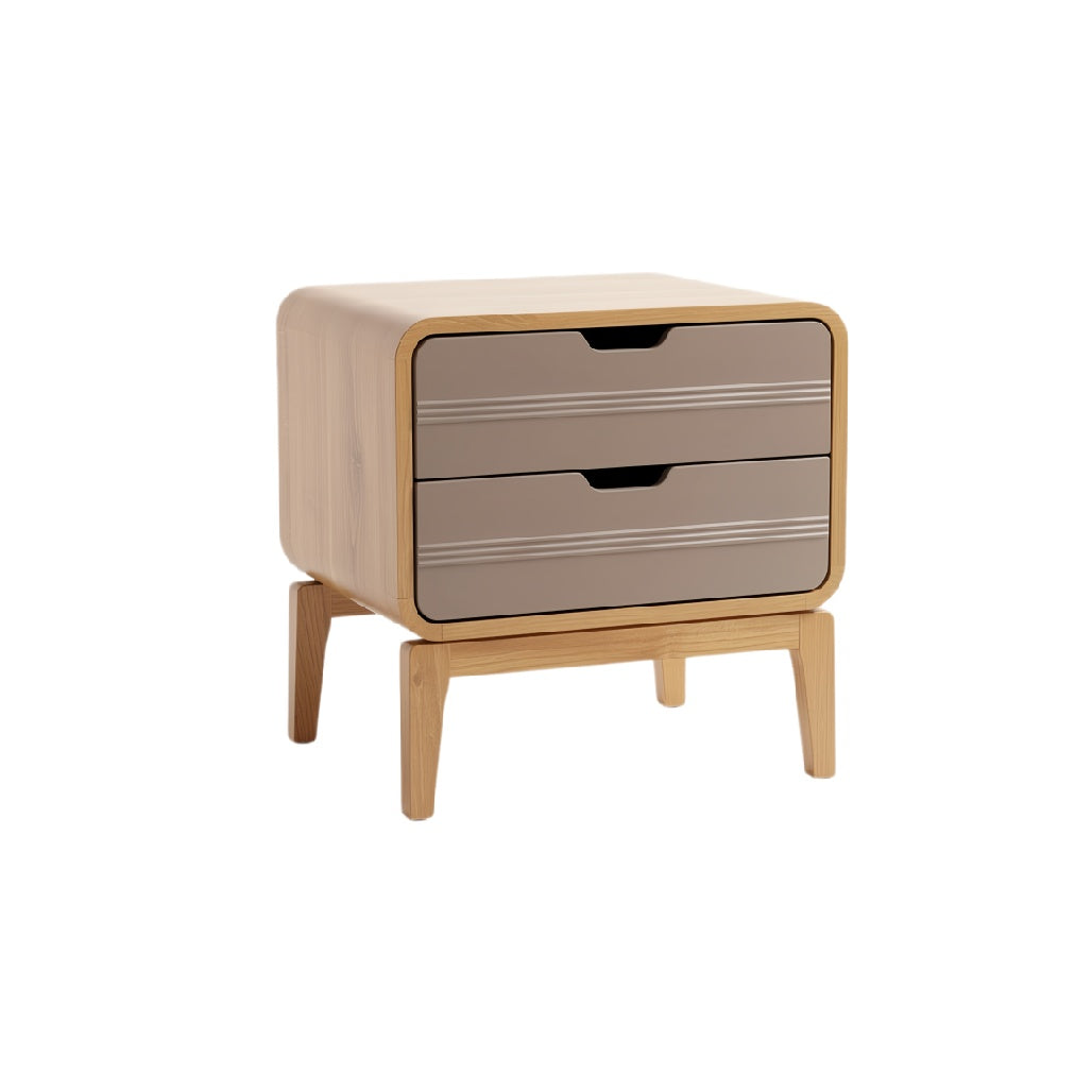 Modern Minimalist Wooden Nightstand with Two Drawers and Soft-Close Design