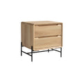 Modern Minimalist Wooden Nightstand with Two Drawers and Metal Frame