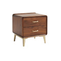 Mid-Century Modern Wooden Nightstand with Gold Handles